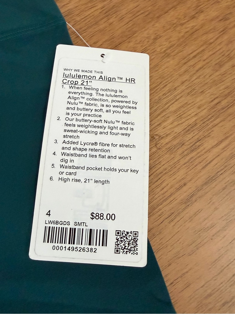 lululemon Align HR Crop 21" Leggings Teal Green